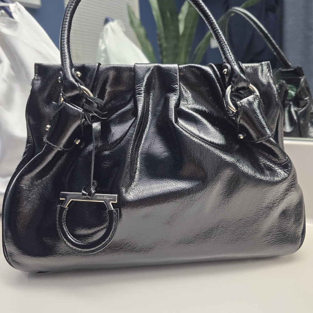 Salvatore Ferragamo Black Patent  Leather Handbag ( EUC!